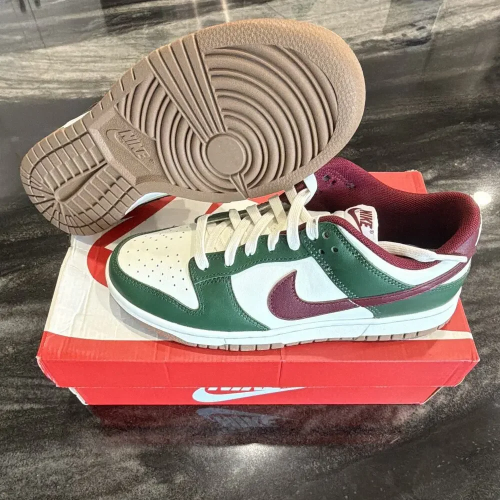 Nike Dunk Low Retro Gorge Green/White/Team Red Gum Leather FB7160-161 NEW